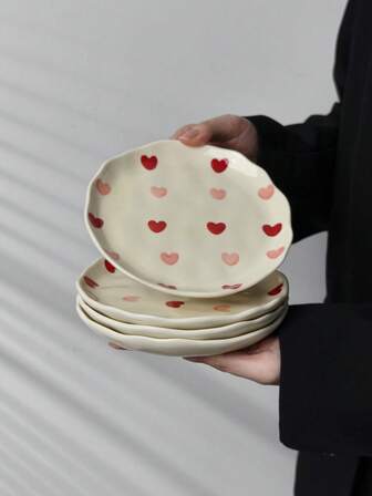 1 pieza/2 piezas/4 piezas Plato cerámico con forma de corazón para el Día de San Valentín, plato con corazón de estilo Ins de alta calidad, plato redondo de 6 pulgadas para desayuno, pan, ensalada, postre, aperitivos, hogar, cafetería, restaurante, decoración de fiesta