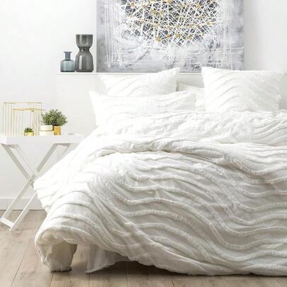 Cloud Linen Wave 100% Cotton Chenille Vintage Washed Tufted Quilt Cover Set King White