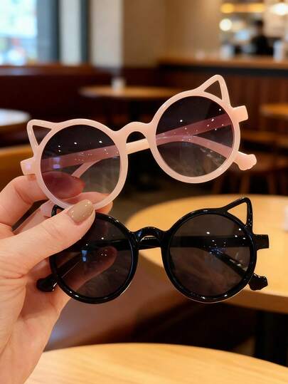 2/3pieces Of Girls Colorful Simple Cat Ear Cartoon Glasses Fashionable And Versatile Daily Glasses