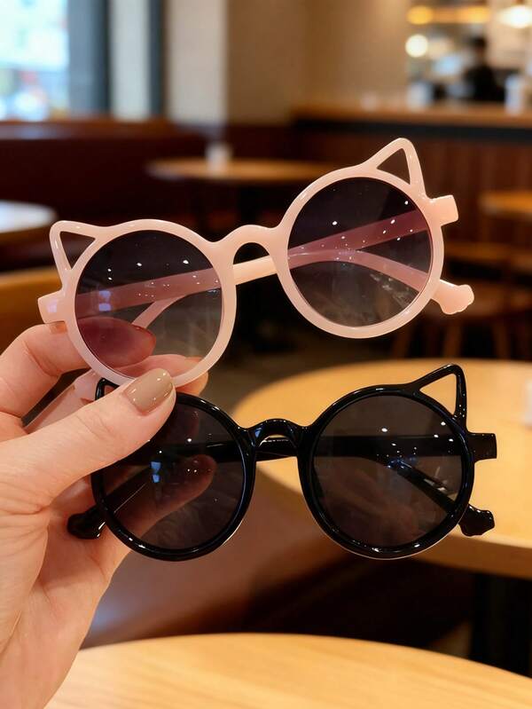 2/3pieces Of Girls Colorful Simple Cat Ear Cartoon Glasses Fashionable And Versatile Daily Glasses