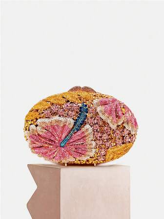 Luxuris Mini Circle Design Multicolour Floral Crystal Clutches Evening Bags For Wedding Party&Prom Events,All Handmade Rhinestones Handbag Wallet And Hollow Crystal Purses For Dinner Prom,Best Gifts