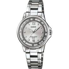 Đồng hồ Casio nữ, Dây đeo bằng thép không gỉ màu bạc, Mặt số tròn màu trắng, Thiết kế tối giản, Cửa sổ ngày, Chống nước - Một cỡ - Xem 7