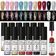 Mtssii 12PCS 5ML Champagne Gold Reflective Glitter Liner Gel Set Nail Polish Pink Silver Color Bright Sparkling French Semi Permanent Nail Painting UV Gel - 彩色 - 查看 11