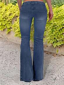 Women's  Bell Bottoms Jeans Pants For Women At Christmas Time Perfect For Dating Shopping Party And Daily Dressing - 中等水洗藍 - 查看 3