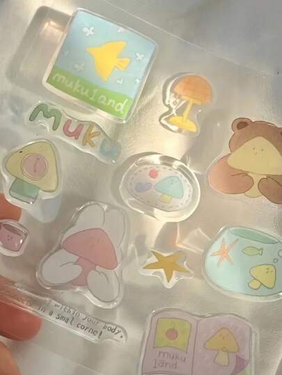 1pc Cute Mushroom Theme Fashionable Decorative Gel Sticker Suitable For Tablet PC DIY Decoration