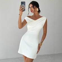 2025 Autumn And Winter New Irregular Cross-Neck Splicing Sleeveless Double-Layer Slim-Fit Dress - White - View 4