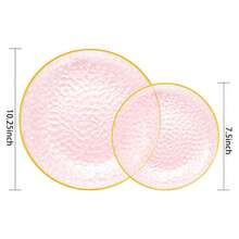 50/25/12pcs Pink Rim Plates - Elegant Plastic Plates With Transparent Pink & Gold Rim, Hammered Pattern Design Plates, Platters For Serving Desserts, Dishes, Steaks, Pasta, Cakes, Snacks, Fruits, Etc. - Perfect For Parties And Weddings: Birthday Parties, Weddings, Valentine's Day, New Year, Mother's Day Or Any Special Occasions - 粉色 - 查看 7