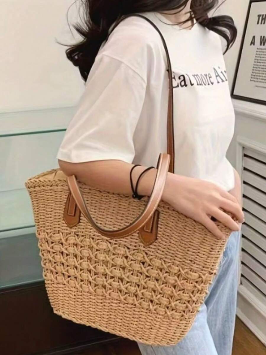 Bolsa de Palha Estruturada – Estilo e praticidade em um só acessório - Bege - Visão 1