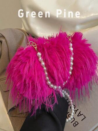 Bolso bandolera con solapa de cadena y peludo en color caqui, bolso de hombro versátil y de moda para mujer, bolso casual para uso diario y transporte de teléfono celular, nuevo bolso de piel sintética para mujer