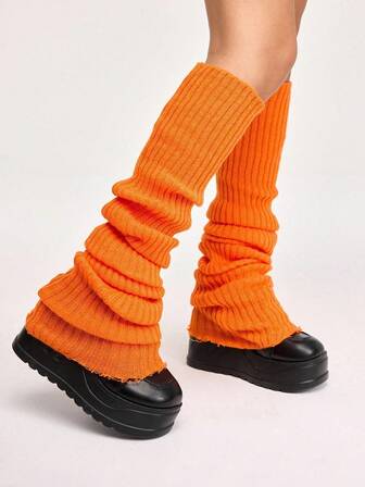 1 Pair Women's Dopamine Colorful Vertical Striped 40cm Knitted Extra Long Leg Warmers, All Season