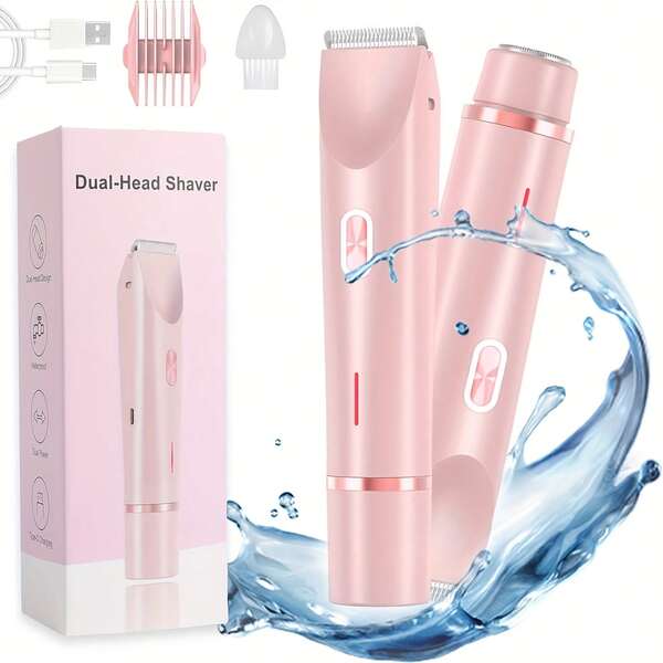 2-In-1 Electric Bikini Trimmer For Women: Dual Head Design (Depilation + Shaving), USB Rechargeable Portable, Suitable For Bikini/Underarm/Face, Gift Idea, Also For Full Body Pet Grooming, Shared For Human And Pet, Pet Grooming Clipper