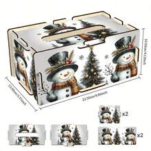 1 Caja de pañuelos de madera hecha a mano, caja de almacenamiento reutilizable, perfecta para la decoración del hogar y la oficina, regalo festivo ideal para todas las ocasiones, patrón de muñeco de nieve navideño, regalo hecho a mano, caja, decoración navideña.