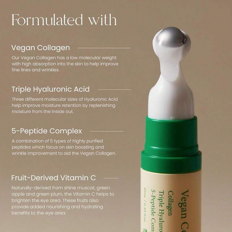Vegan Collagen Eye Serum - K Beauty Triple Hyaluronic Acid & Peptide Collagen Serum Improve Skin Elasticity, Reduce Fine Lines & Dark Circles - Vegan Korean Skin Care Eye Cream - Multicolor - View 7