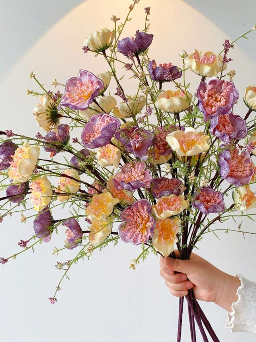 1支仿真花，5头杜鹃，仿真长茎牡丹，适用于婚礼、庆典装饰、DIY插花、家居客厅、卧室、餐厅、房间装饰、厨房装饰、派对和节日装饰，波西米亚风格，情人节礼物，母亲节礼物，春季装饰