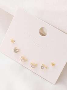 3pairs/Set Chic Individuality Delicate Heart-Shaped Rhinestone Earring Sets ,Casual Versatile Sporty Outdoor Earrings, For Women&Teen Wedding Banquet Prom Dating Gifts Summer Vacation Travel Music Festivals ,Suitable For Holiday Wear ,Mother's Day Gift - 黃金 - 查看 4