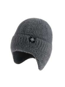 Women's New Knitted Beanie Hat, Autumn/Winter Furry Ear Warmer Hat, Korean Fashion Black Color Casual Polyester Embroidered Snowflake Skull Cap Winter New Unisex Snowflake Logo Thermal Lined Thick Soft No Brim Knitted Cap, Outdoor Cycling Sport Ear Warmer Hat, Windproof Cold-Proof Headwear, Thermal Beanie - Multicolor - View 14