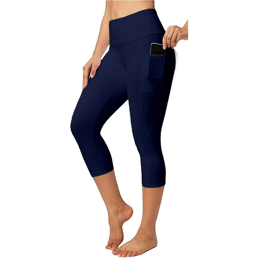 Women's Breathable Lightweight Sport Pants - Padded Sport Pants With Pockets - Yoga Pants For Abdominal Control - Women's Style - 藏青色 - 查看 1