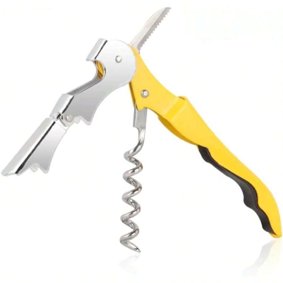 Novotend - Sacacorchos 3 en 1, Destapador de Vino 3 en 1, Destapador de Cerveza, Saca Corcho y Cortador, Sacacorchos para Vinos de Acero Inoxidable, Regalo para Hombre. (Amarillo) - Verde - Ver 1