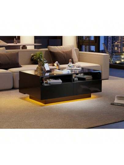 (=WF323712BAA) LED High Gloss Coffee Tafel Drawers, Sofa Table, Living Room Moderne Meubel 16 Lights Bedroom, USB view 3
