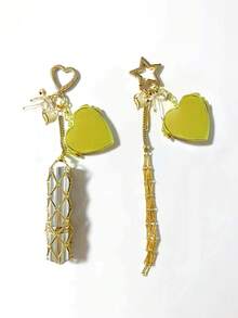 金色唇膏收纳包挂件，配有可替换不锈钢网袋、唇彩收纳盒、唇彩钥匙扣，以及心形和星形装饰的唇膏盒钥匙扣，内置迷你镜子，时尚的唇膏和化妆品悬挂装饰品，手提包和钱包的时尚挂件，便携式化妆配件，适合女性、女孩、爱美人士和送礼，多功能，可用作包包挂件、唇膏收纳盒和Y2K风格礼品。 - 彩色 - 查看 5