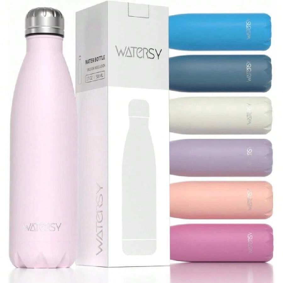 Stainless Steel Water Bottles,17oz/500ml Insulated Water Bottles,Pink Metal Water Bottle Keeps Drink Cold And Hot, Water Bottles For School,Gym,Travel,Sports,27006707 - 玫紅色 - 查看 1