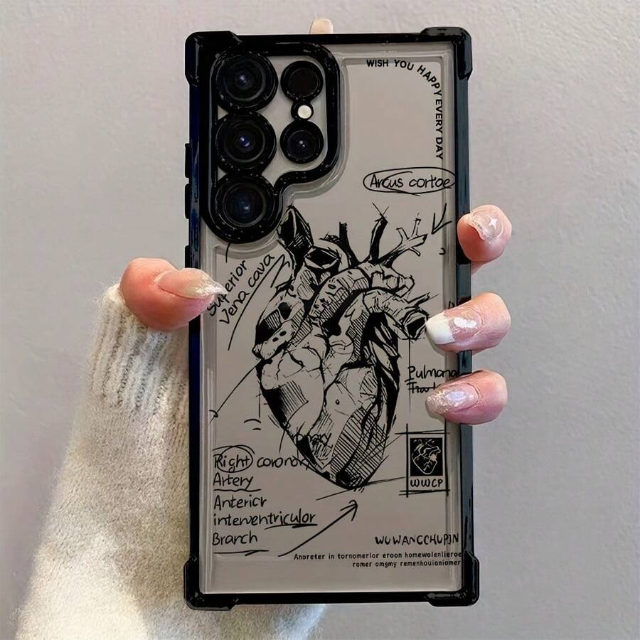 Funda de Teléfono de Arte en Forma de Corazón para 25 S24 S23 S22 S21 FE Ultra Plus 4G 5G, Cubierta Trasera Transparente y Suave a Prueba de Golpes - Colores mixtos - Ver 1