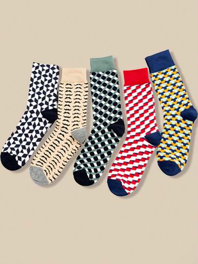 5 Paar karierte Socken in Knöchelhöhe, bunte Socken, fröhliche Socken, lässige Socken in Knöchelhöhe für Herbst/Winter