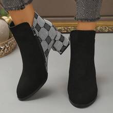 Fashionable Commuter Contrast Color Block Chunky Heel Ankle Boots