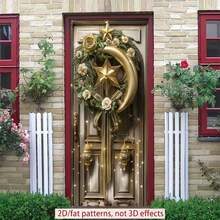 2D Flat Door Banner 1pc Elegant Eid Mubarak Background Polyester Banner Elegant Golden - Themed Wreath With Crescent, Star And Roses For Door Decoration Perfect For Ramadan And Eid Celebrations, Muslim Party Decorations, Ramadan Decorations - 1PCS - View 11