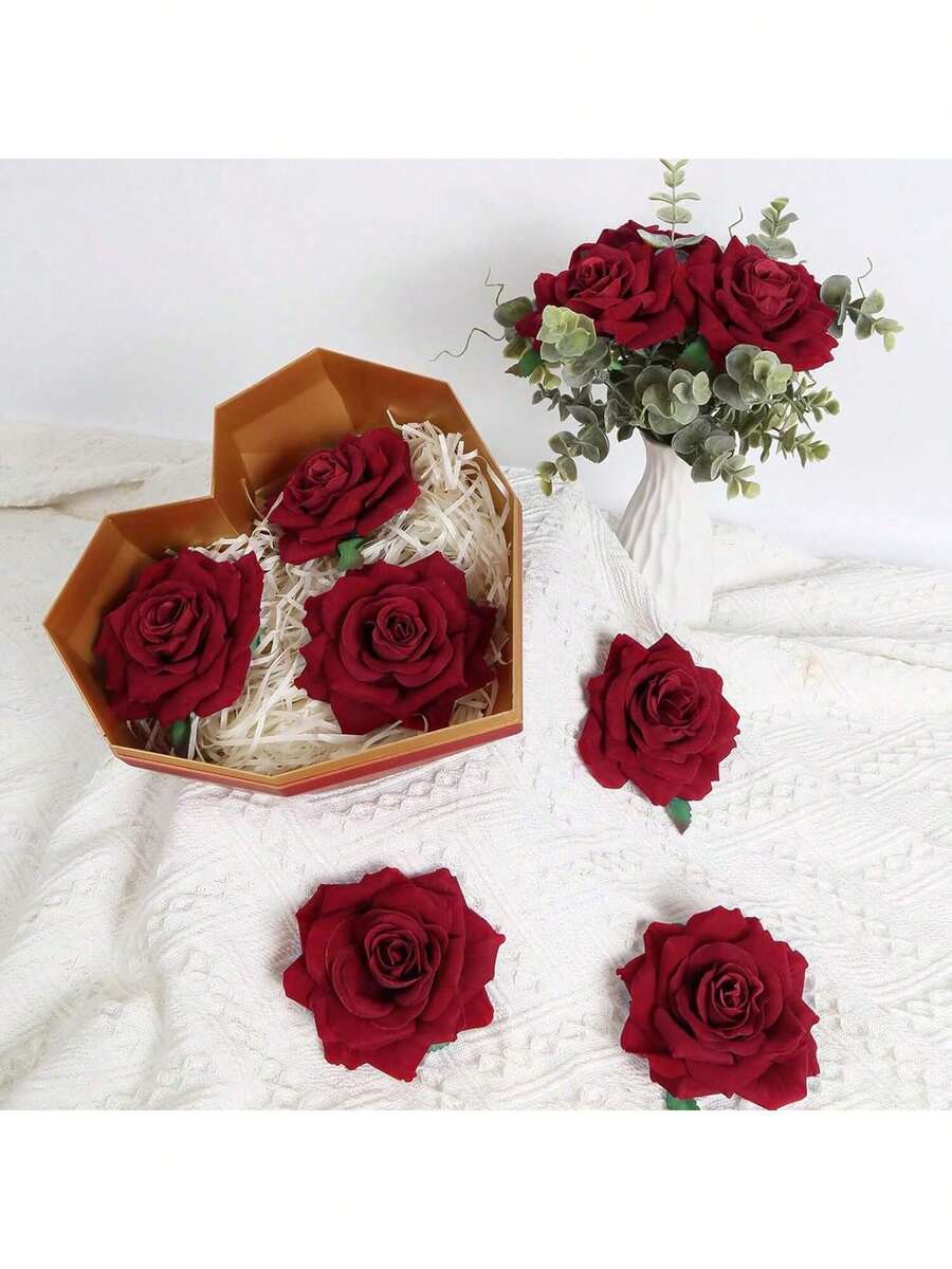 1/250PCS Realistic Roses Artificial Flowers , Fake Roses With Bendable Long Stems, Autumn Decor, Texture Flowers For Wedding Decorations,Home Decor, Arrangement, Event, Holiday,Parties. - Red - View 1