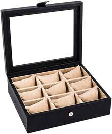 Caja para Relojes en Piel Genuina. Amplios compartimentos para guardar hasta los relojesás grandes. Elegante estuche, organizador, relojero, joyero (9 Relojes, Chocolate) - 4 Relojes, Negro - Ver 17