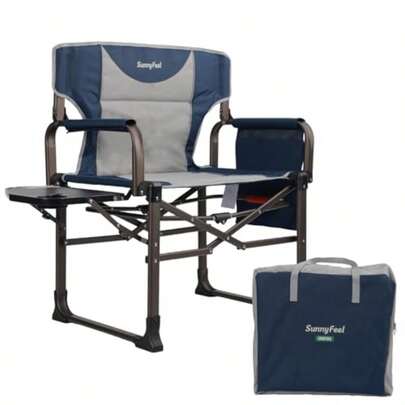 Oversized Camping Directors Chair Blue Portable Folding Chair For Adults Support 600lbs With Side Pocket And Side Table For Beach Fishing Trip Picnic Lawn Outdoor Foldable Camp Chairs