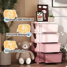 HOMCOM Children's Storage Boxes, 4 Drawers, Rounded Edges, Raised Design, 37x37x76, Pink - 1 - View 8