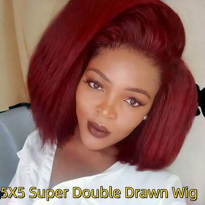 5x5 超强双拉无胶 C 型蓬松直发真人发假发，250% 密度，适合女性日常、派对、圣诞节等场合。