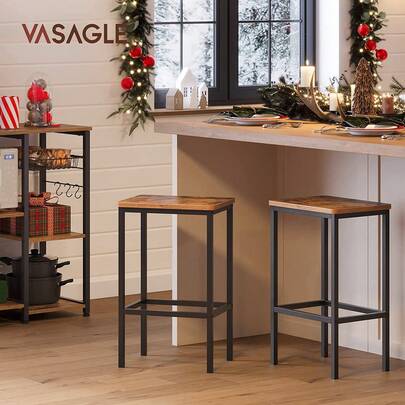  VASAGLE Bar Stools, Set Of 2 Bar Chairs, Kitchen Breakfast Bar Stools With Footrest, Industrial In Living Room, Party Room, Rustic Brown LBC65X