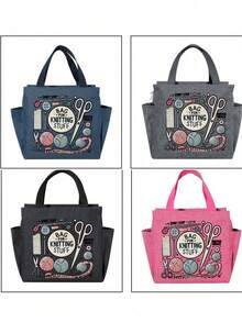 Large Capacity Woven Storage Bag - Zipper Design, Machine Washable Polyester Fabric Bag, Suitable For Knitting, Crocheting, Weaving - Perfect Gift For Knitting Enthusiasts (Red), Patterned Tote Bag, Secure Zipper Closure, Lunch Bag, Women's Lunch Bag, School Lunch Box, Travel Portable Insulated Lunch Bag - Multicolor - View 3