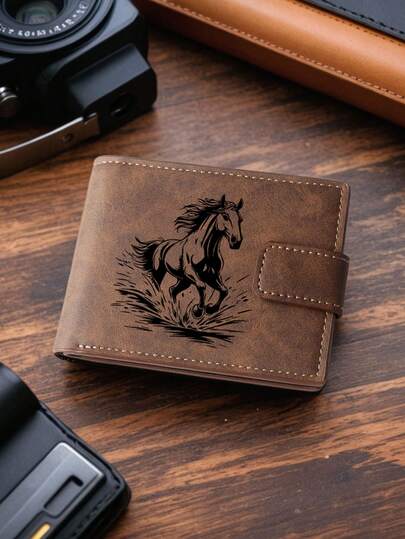 ארנק דמוי עור אופנתי בעיצוב סוס - ארנק כרטיסים קומפקטי עם רוכסן וארנק מטבעות, חריצים למטבעות ולכרטיסים עם לחיצה, ארנק אידיאלי לשימוש יומיומי, אביזר נסיעות אופנתי