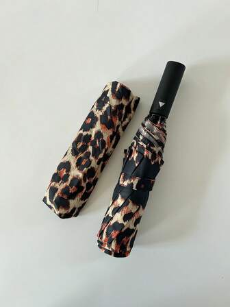 42英寸自动旅行伞，小巧便携，加固伞骨，晴雨两用，豹纹图案