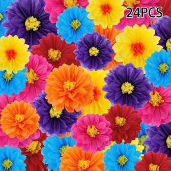24 flores de papel mexicanas de carnaval vibrantes, pompones de papel de seda coloridos, perfectos para fondos florales de fiestas, bodas, cumpleaños, manualidades, San Valentín, Halloween, Navidad, decoraciones de Acción de Gracias - No se necesita electricidad, decoraciones para fiestas mexicanas