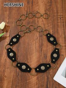 Hershine 1 pezzo Cintura vita vintage punk con rivetti e catena, stile asimmetrico cowboy/cowgirl con fibbia in metallo, decorazione con anelli di rivetti stile Y2K Goth, adatta per abiti, regalo perfetto per donne, feste, uso quotidiano, Natale, Ringraziamento, San Valentino - Corda di cintura con giunzione circolare - Visualizzare 15