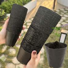 100/300PCS Breathable Black Seedling Nursery Pots – Durable Plastic Grow Cups With Drainage Holes For Home Garden Flowers And Plants - Black - View 2
