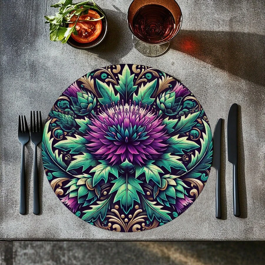 4-Piece Scottish Wart Grass Placemats - Elegant Floral Table Mats, Available In Purple, Green, Gold, Brown - Machine Washable Dining Decoration, Suitable For Home, Restaurant, Party, Wedding - Durable Polyester Fabric - Ideal Housewarming And Special Occasion Gift - Nhiều màu - Xem 1