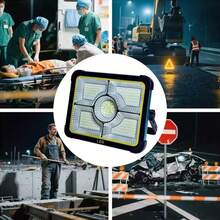 1个258颗LED灯珠的便携式太阳能灯，内置4节1200mAh可充电锂离子电池，8000W多功能可折叠聚光灯/露营灯，5种照明模式带紧急频闪，支持USB充电和太阳能充电，适用于露营、户外活动、旅行、办公桌、建筑工地、医院、音乐会、派对、圣诞节、复活节、母亲节、返校季等场合，是理想的礼物之选。