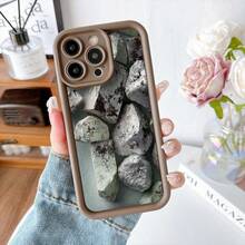 Cubierta de teléfono con borde negro diseño de piedras naturales y textura mineral para uso diario y estilo minimalista - Blanco - Ver 5