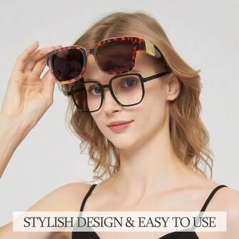 男女通用可戴眼镜太阳镜，偏光超大方形，UV400防护