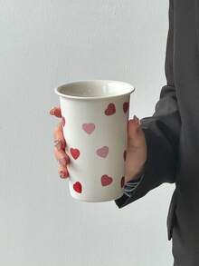 كوب سيراميك كلاسيكي مخطط بمقبض، كوب قهوة على الطراز الكوري بمقبض على شكل قلب، كوب سعة كبيرة، كوب شاي، كوب إفطار، مناسب لهدايا رمضان وأعياد الميلاد والمناسبات لأصدقاء وضيوف