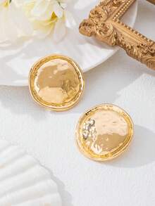 一对不对称几何超大球形金属质感耳钉 - 金黃色 - 查看 3