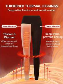 1 pieza Pantalón térmico para hombre, con forro interior de lana, mallas gruesas y cálidas, cintura elástica, se pueden usar como prenda exterior, para otoño/invierno - Negro - Ver 6