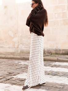 Women's Elegant Polka Dot Skirt Elasticized Waistband Flowy Maxi Satin Skirt - trắng - Xem 4