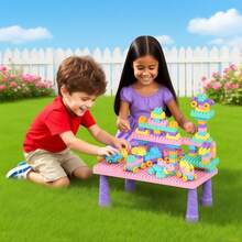 DIY Building Block Table, Large Building Blocks, Suitable For Boys, Multifunctional Educational Toy, Suitable For Girls And Teenagers, Mixed Colors, ABS Material, Perfect For Birthday, Christmas, Thanksgiving, Halloween And Holiday Gifts 88/ - Pink - View 5